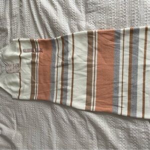 Striped Dress in White, Brown, and Gray